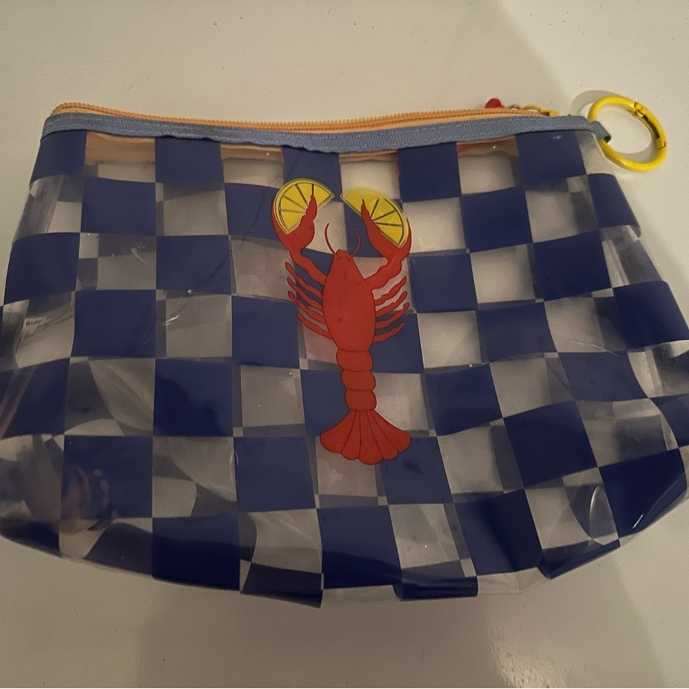 Clear Checkered Cosmetic Pouch with Red Lobster & Lemon Accent